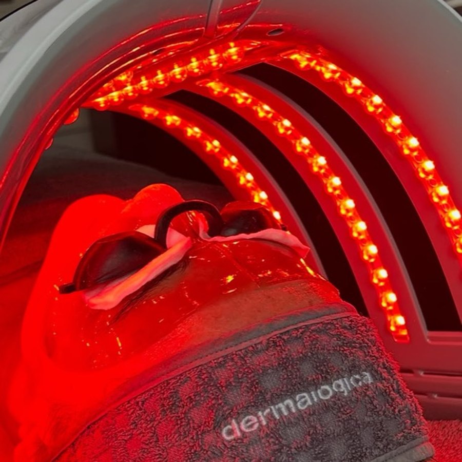 LED light therapy during a Dermalogica facial
